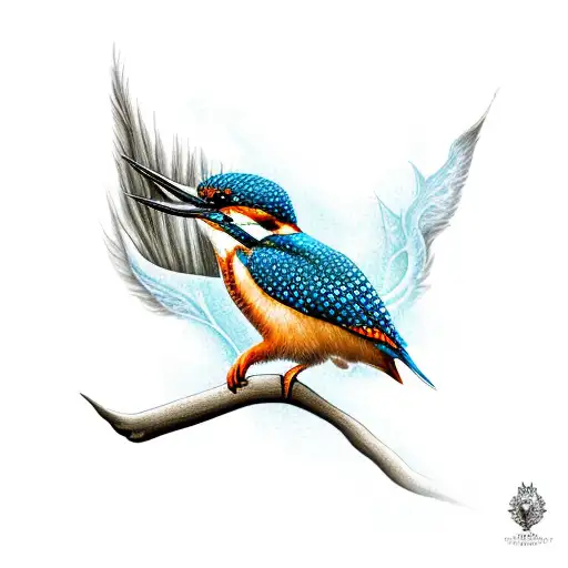 kingfisher static on a branch  tattoo design idea