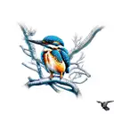 kingfisher static on a branch  tattoo design idea