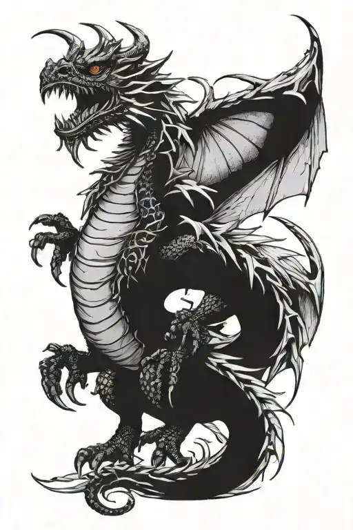 dragon with tiny chicken on its shoulder  tattoo design idea