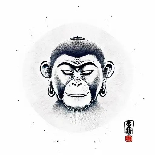 monkey mix buddha and samurai in thailand  tattoo design idea