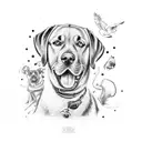 Labrador sitting in a Volkswagen California tattoo design idea