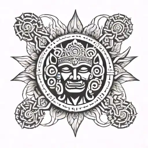 mayan Sun god figure surrounded tattoo design idea