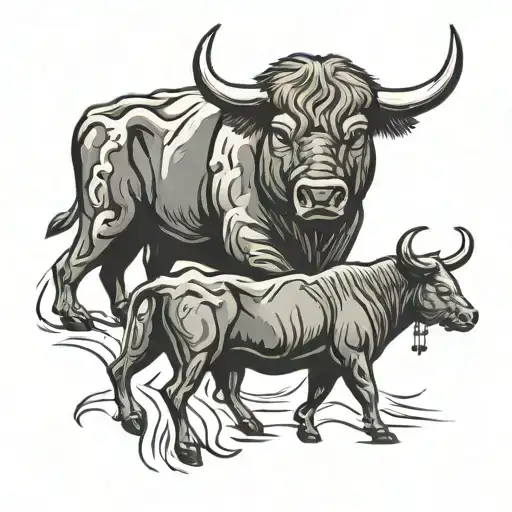 trader bull and bear with chart tattoo design idea