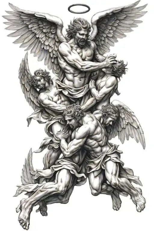 angels fighting demons tattoo design idea