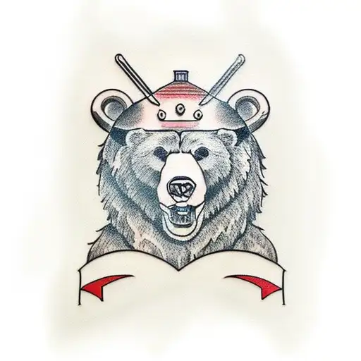 Bear with viking helmet holding a beer tattoo design idea