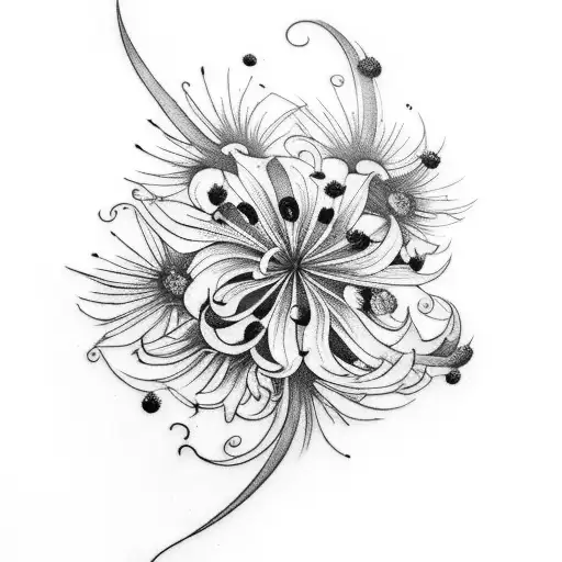 a black tattoo with Agapanthus and bee tattoo design idea