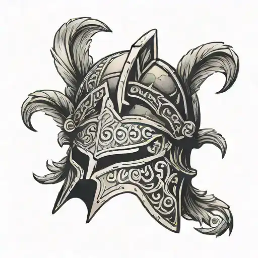 Ancient Greek helmet lying abandoned on the ground tattoo design idea