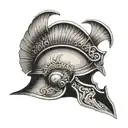 Ancient Greek helmet lying abandoned on the ground tattoo design idea