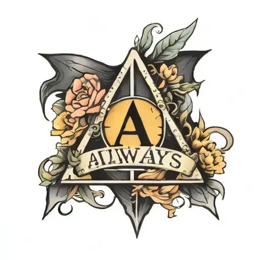 Word "Always" with Harry Potter font and letter A as Deathly Hallows sign tattoo design idea