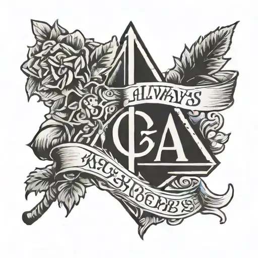 Word "Always" with Harry Potter font and letter A as Deathly Hallows sign tattoo design idea