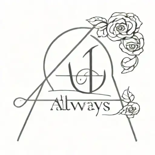 Word "Always" with Harry Potter font and letter A as Deathly Hallows sign tattoo design idea