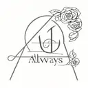 Word "Always" with Harry Potter font and letter A as Deathly Hallows sign tattoo design idea
