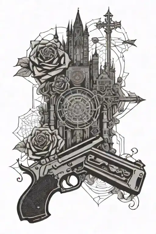 stephen king guns merge into dark tower the overlook hotel roses crimon king keyhole gunslinger  tattoo design idea