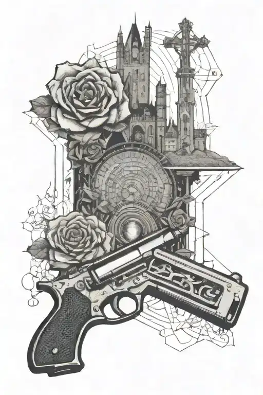 stephen king dark tower the overlook hotel feild of roses gunslinger all standing inside a keyhole tattoo design idea
