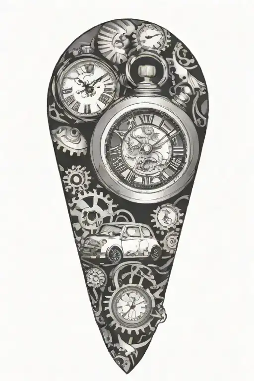 clocks gear and mini cooper tattoo design idea