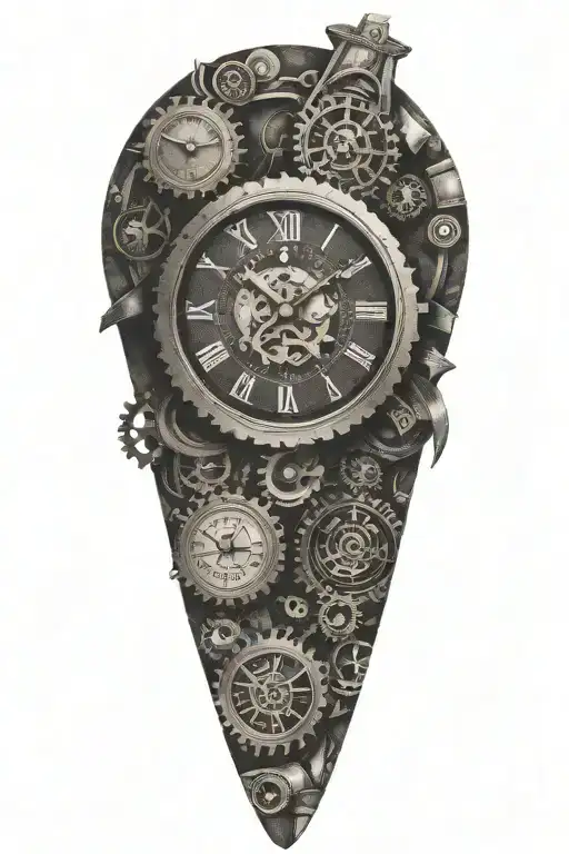 clocks gear and mini cooper tattoo design idea