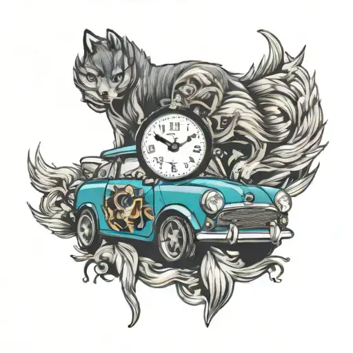 clocks mini cooper wolf tattoo design idea