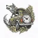clocks mini cooper wolf tattoo design idea