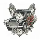 clocks mini cooper wolf tattoo design idea
