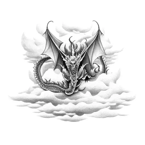 evil dragon drawings black and white