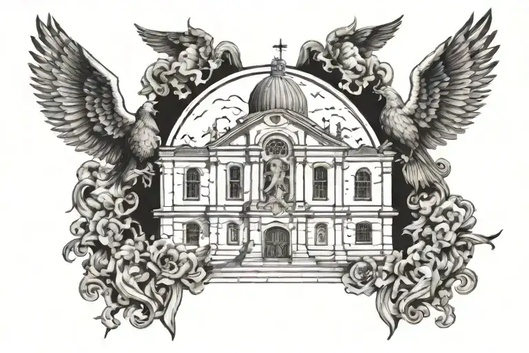 The Holy Church victoriously sings praises to the Lord Jesus Christ, who ascended from earth to Heaven, thereby emphasizing the greatness tattoo design idea