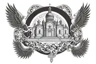 The Holy Church victoriously sings praises to the Lord Jesus Christ, who ascended from earth to Heaven, thereby emphasizing the greatness tattoo design idea