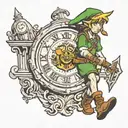 Link walking away from clock face tattoo design idea