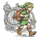 Link walking away from clock face tattoo design idea