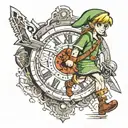 Link walking away from clock face tattoo design idea