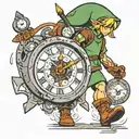 Link walking away from clock face tattoo design idea