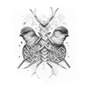 men’s  side rib cage tattoo of multiple small little birds, including initials m,m,c,m,m tattoo design idea
