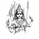 hindu Devi with four hands with a sugarcane bow on one hand and flower arrow on other hand tattoo design idea
