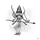 hindu Devi with four hands with a sugarcane bow on one hand and flower arrow on other hand tattoo design idea