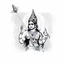 hindu Devi with four hands with a sugarcane bow on one hand and flower arrow on other hand tattoo design idea