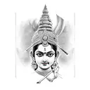 hindu Devi with four hands with a sugarcane bow on one hand and flower arrow on other hand tattoo design idea