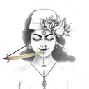 lalitha Devi with four hands with a sugarcane bow on one hand and flower arrow on other hand tattoo design idea