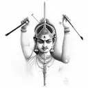 lalitha Devi with four hands with a sugarcane bow on one hand and flower arrow on other hand tattoo design idea