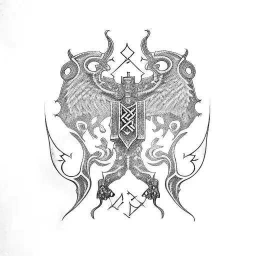 Anglo-Saxon runes with griffin tattoo design idea