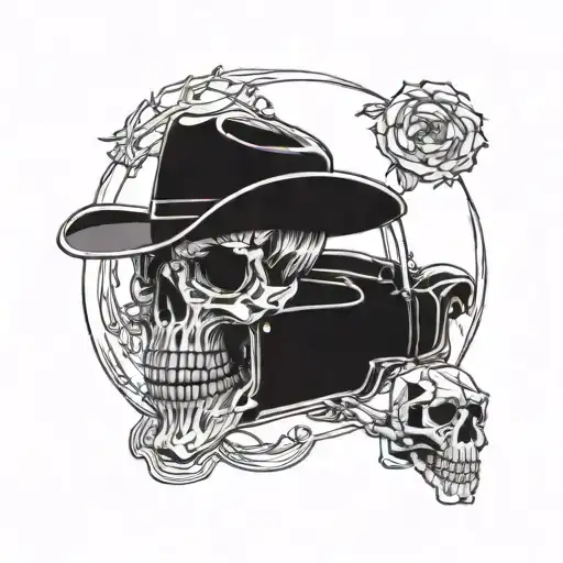 Please could you create a tattoo which is a black and white line drawing of a skeleton in a cowboy hat driving a mx-5 wi tattoo design idea