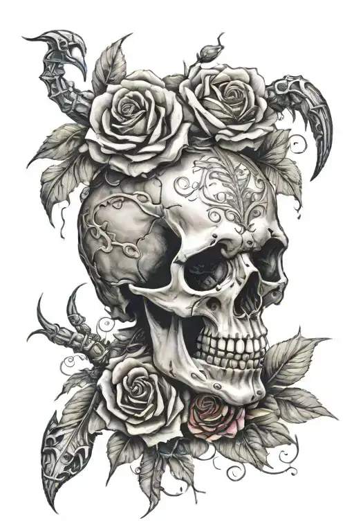 skull, roses, scorpion tattoo design idea