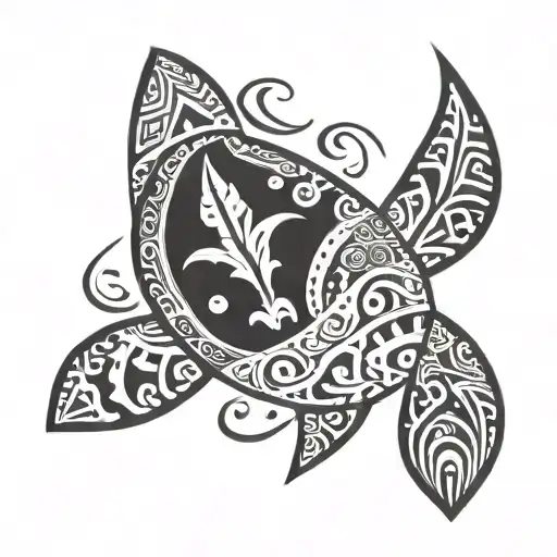 stingray with torres strait islander designs in it with animals such as dugongs, crayfish, turtles or sharks hidden in i tattoo design idea