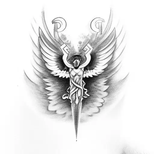 A realistic black and white tattoo, based on Greek mythology. That includes a phoenix flying above a Zeus, and Thor tattoo design idea