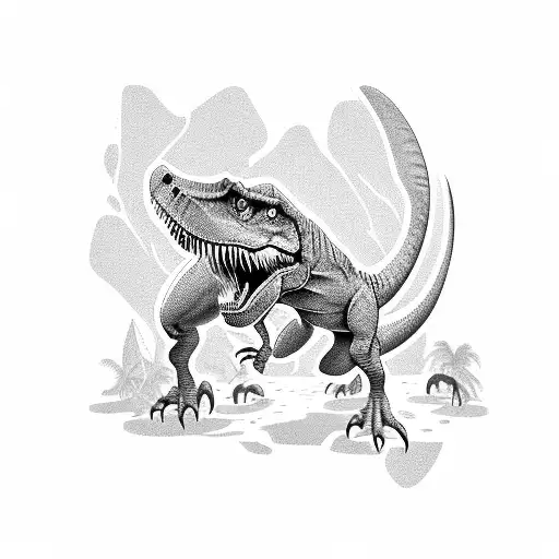 raptor dinosaur outline cartoon and t-Rex dinosaur outline cartoon that are high fiving each other tattoo design idea