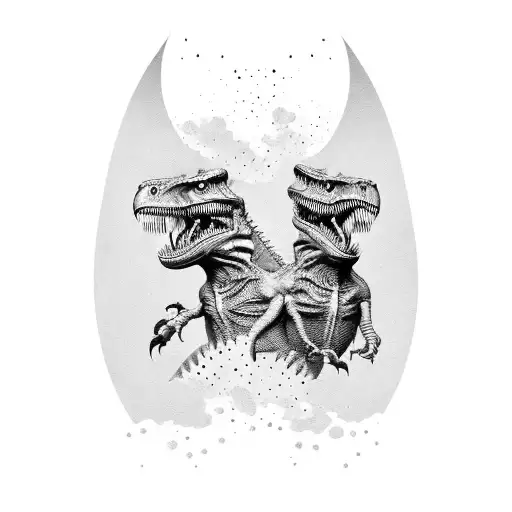 raptor and t-Rex that are high fiving each other tattoo design idea