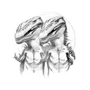 raptor and t-Rex that are high fiving each other tattoo design idea