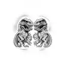 raptor and t-Rex that are high fiving each other tattoo design idea