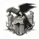 An intricate tattoo design combining elements of Roman architecture and Greek mythology, such as a colosseum with mythical creatures like a griffin or chimera, representing the client's interests in history and mythology tattoo design idea