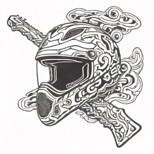 Incorporate a guitar and motocross helmet into a unique design tattoo design idea