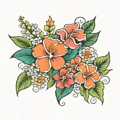 state flower bouquet Hawaii, Colorado, California, Tennessee, Alabama, Okinawa  tattoo design idea