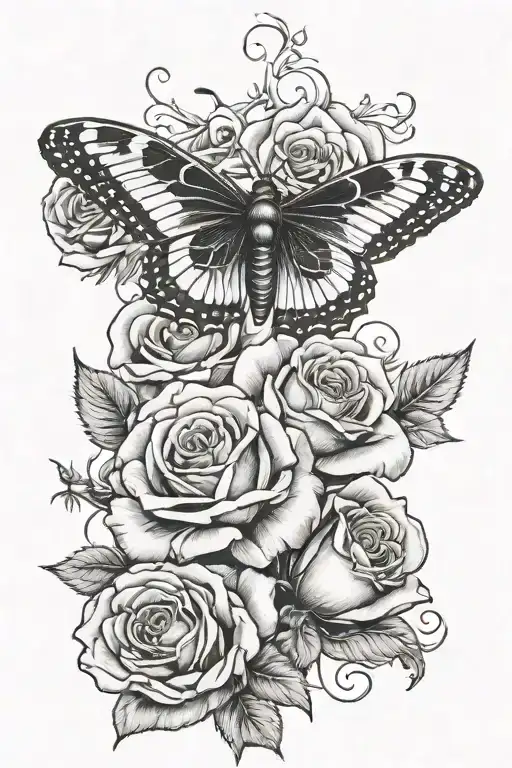roses, deus, batterfly knife, citation : "when the end arrives its really the beginning"  tattoo design idea